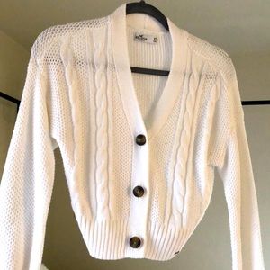 Hollister White Cable Knit Cropped Cardigan